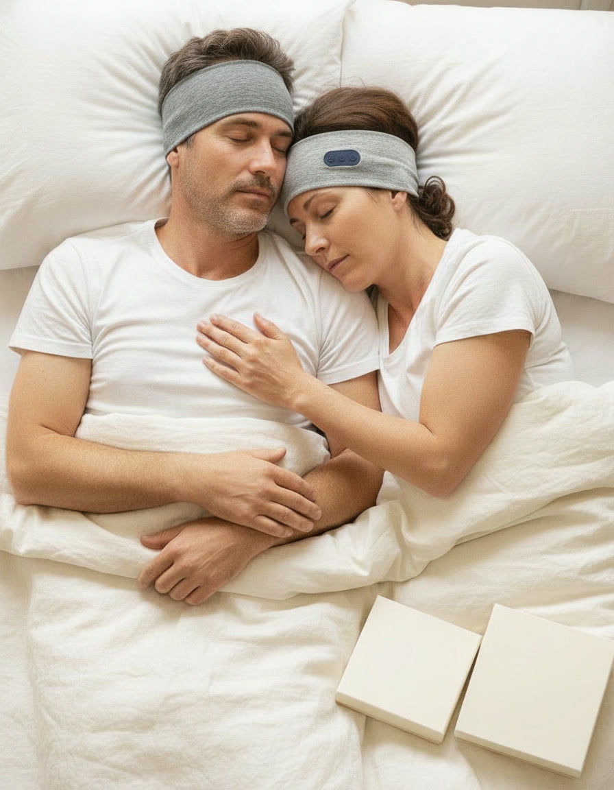 Un couple endormi dans le même lit, chacun son bandeau