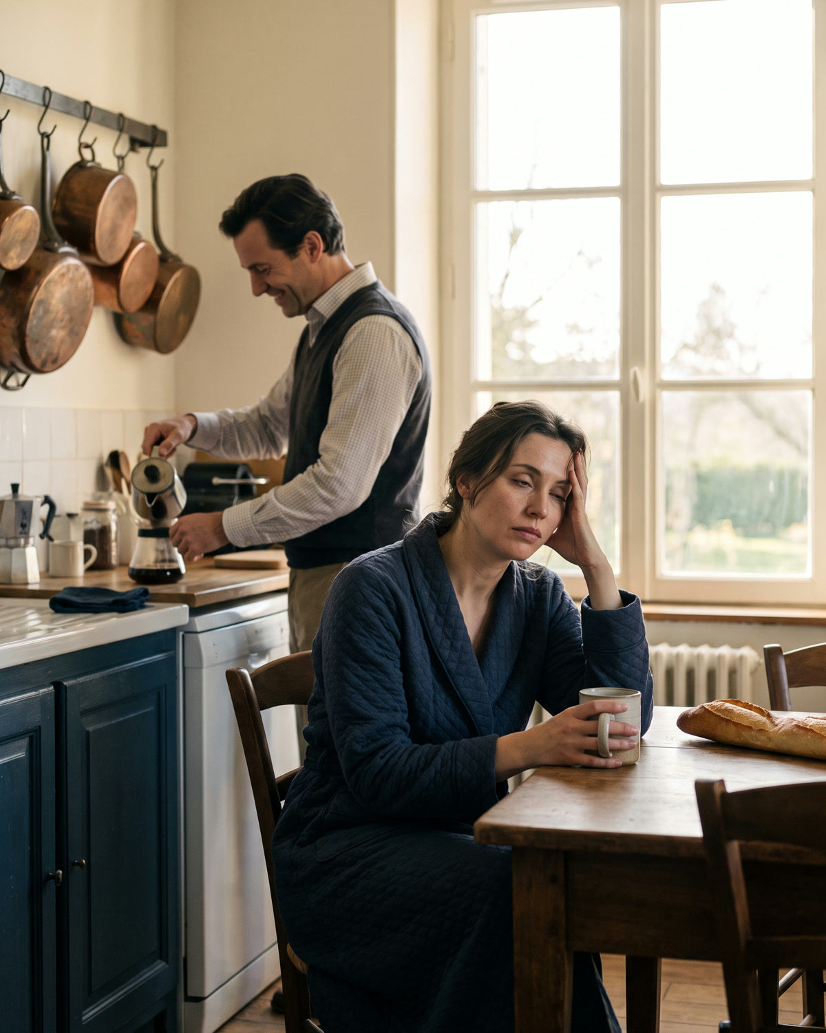 Le lendemain matin : elle est épuisée, lui n'a rien remarqué